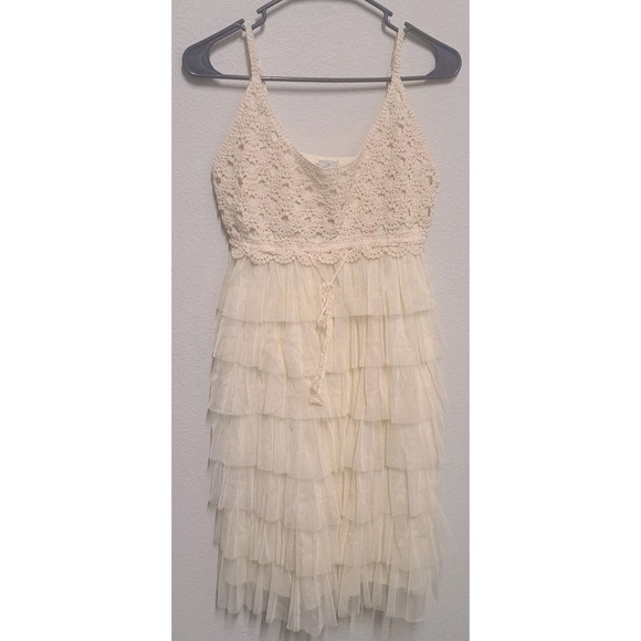 J Gee Dresses & Skirts - J Gee Cream Lace Ruffle Tiered Mini Dress Boho XL Festival